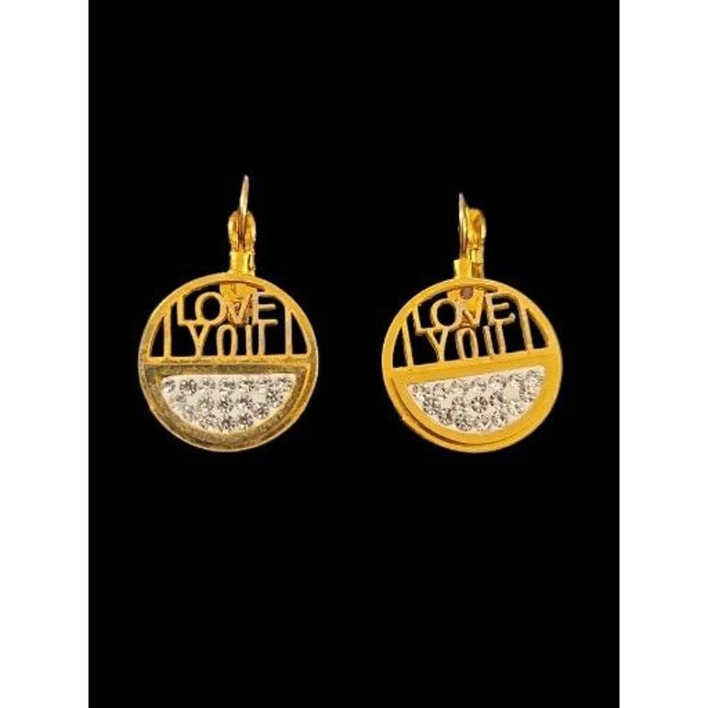 Gold Tone & Rhinestone I Love You Spell Out Earrings